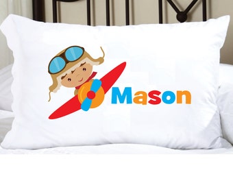 Personalized Airplane Pillowcase with Name: Aviation Bedroom Decor, Plane Bedding.