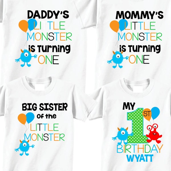 Monster 1st Birthday Family Shirts - Matching Set of 4