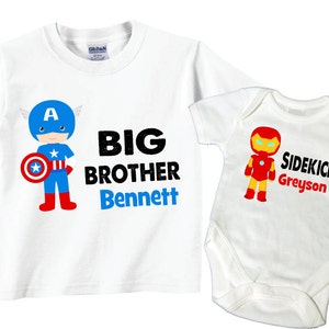 Personalized Big Brother Superhero Shirt & Little Brother Bodysuit Set