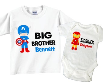Personalized Big Brother Superhero Shirt & Little Brother Bodysuit Set of 2