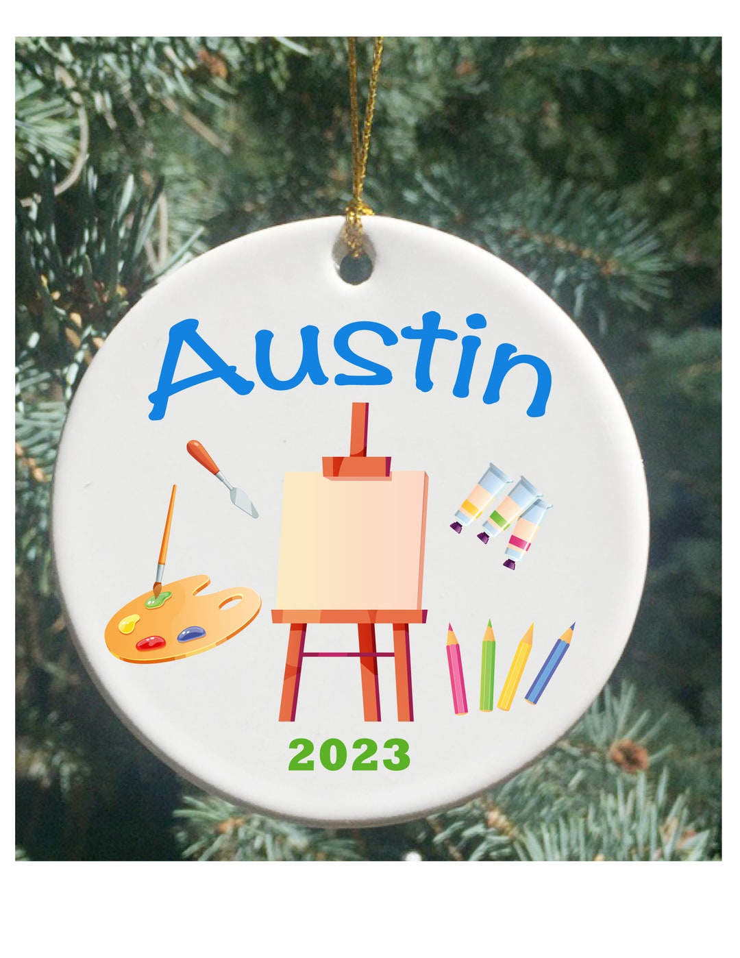 Personalized Christmas Ornament, Kids Ornaments, Artist Ornament, Kids ...