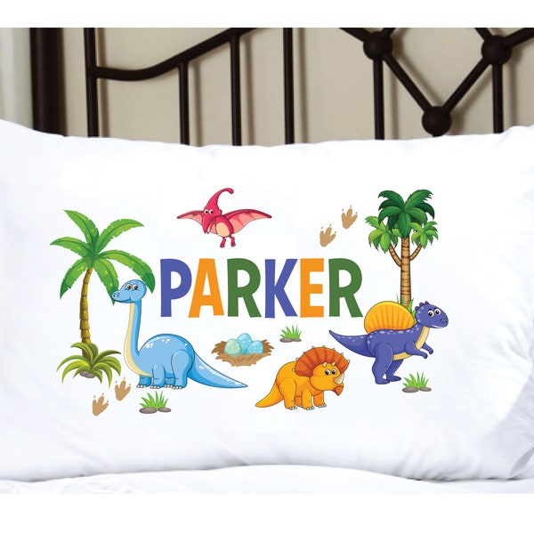 Personalized Pillowcase for Kids with Dinosaurs, Dinosaur Pillowcase, Kids Dinosaur Pillowcase, fun pillow case with dino theme