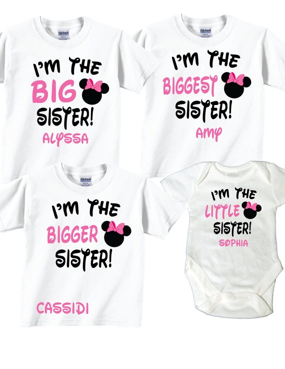 4 Shirt Set Biggest Sister Bigger Sister Big Sister Little Sister Sibling Tshirts Set With Pink and Black Lettering Tees Etsy