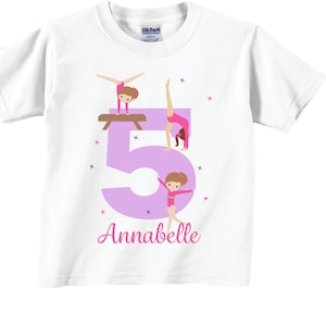 Fifth Birthday Shirts and Tshirt with Gymnastics theme for girls, This gymnastics birthday shirt can be made for Any Age/Number or name