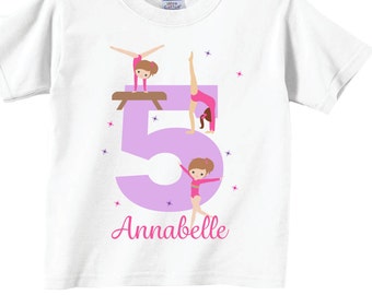 Fifth Birthday Shirts and Tshirt with Gymnastics theme for girls, This gymnastics birthday shirt can be made for any age or name