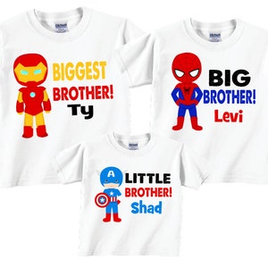 3 shirt set Matching Biggest Brother, Little brother, Big Brother Sibling T shirt set Tees image 1