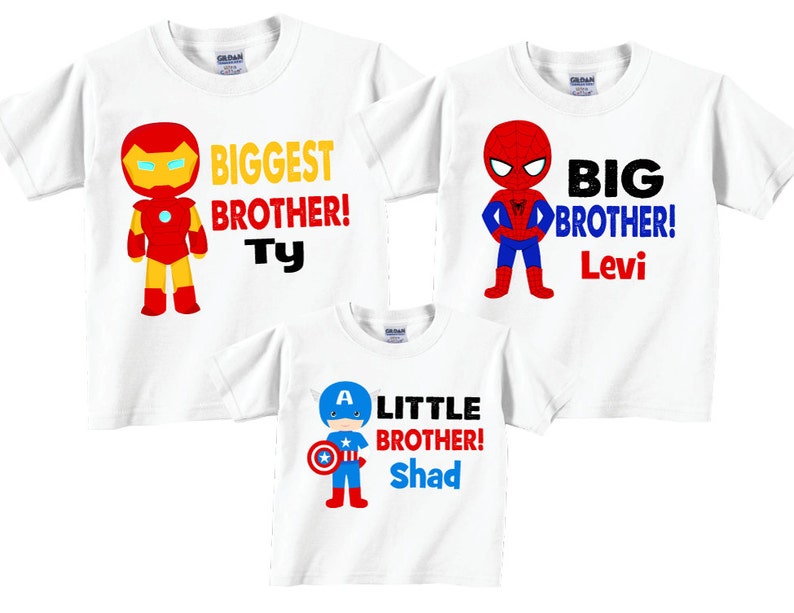 3 shirt set Matching Biggest Brother, Little brother, Big Brother Sibling T shirt set Tees image 1