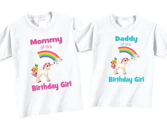 Mommy or Daddy of The Birthday Girl Shirt and Tshirt with Unicorn