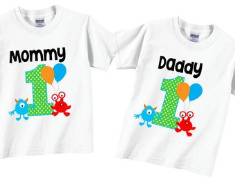 Conjunto de 2 camisetas de fiesta de cumpleaños de monstruos: camisetas familiares a juego