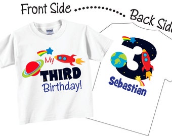 Third Birthday Shirts for Boys with Space and Rocket Ship Tees, Any Age/Number
