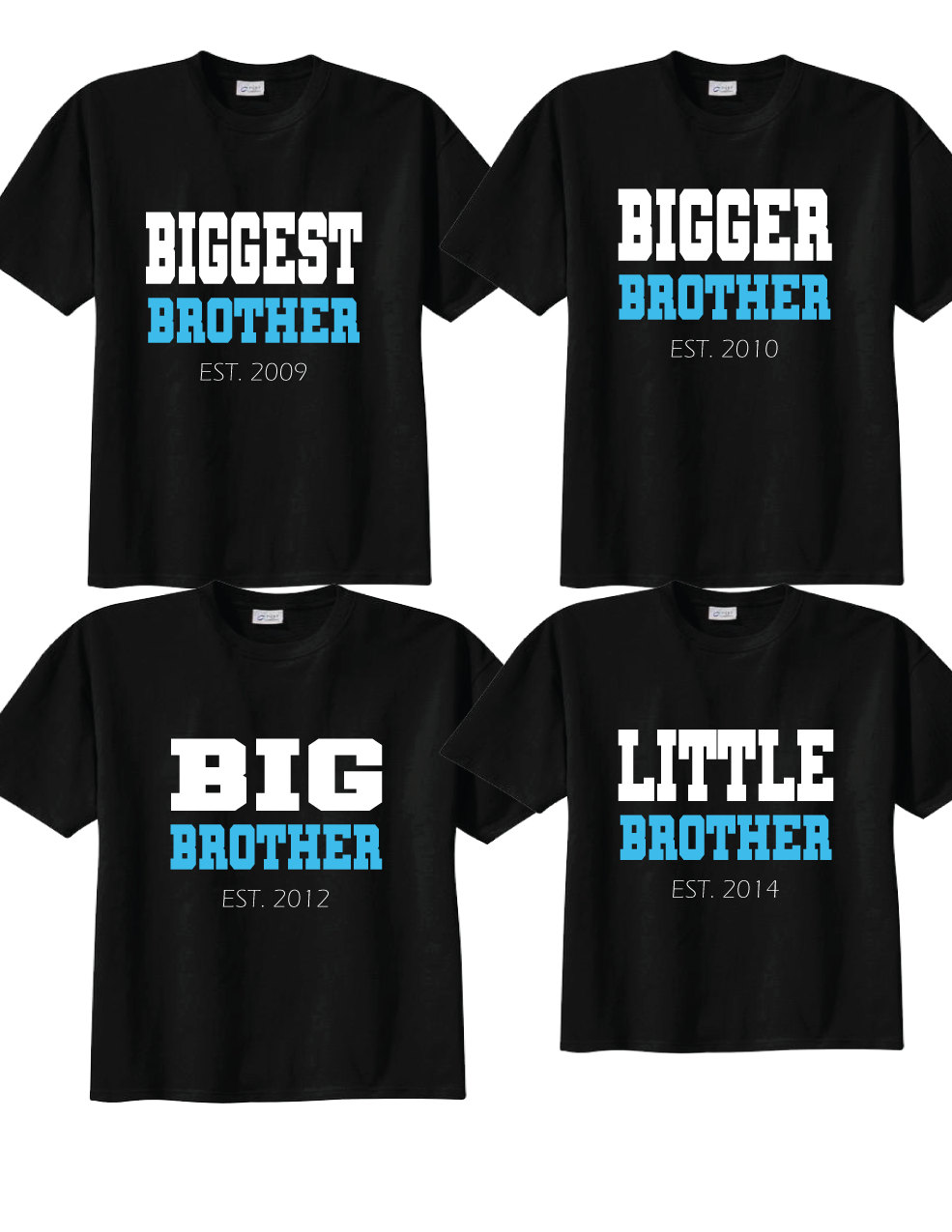 Matching Brother Shirt Set of 4: Biggest, Bigger, Big, Little
