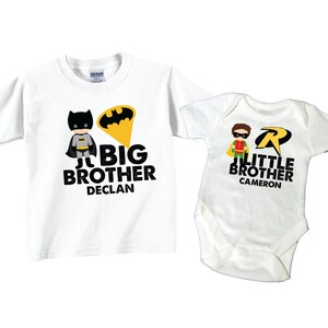 Personalized Big Brother Shirt & Little Brother Bodysuit Set: Superhero Theme