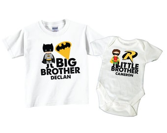 2 shirt set Personalized Big Brother Shirts and Matching hero Little Brother Shirts