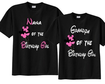 Set of 2 Nana & Grandpa Birthday Girl Matching Shirts: Family Birthday Party