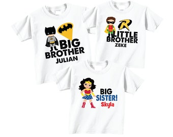 Superhero Sibling T-Shirt Set of 3: Matching Big Sister, Brother Tees