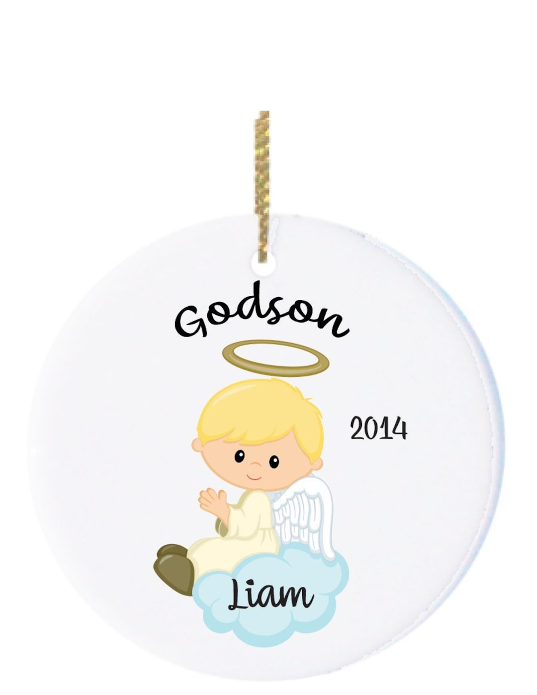 Personalized Christmas Ornament, Godson Ornament With Cute Angel on