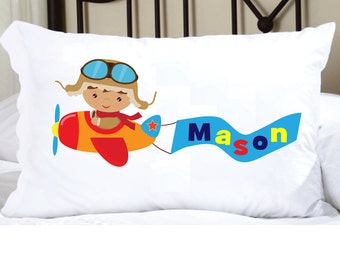 Personalized Airplane Pillowcase with Name: Aviation Bedroom Decor. Plane Pillow Case, Bedding.