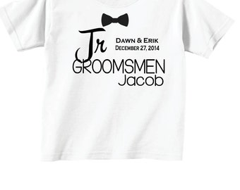 Junior Groomsmen Shirts with Dates and Bowtie for Wedding Party Tees