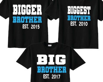 Matching Brother Shirt Set of 4: Biggest, Bigger, Big Brother - Black Tees