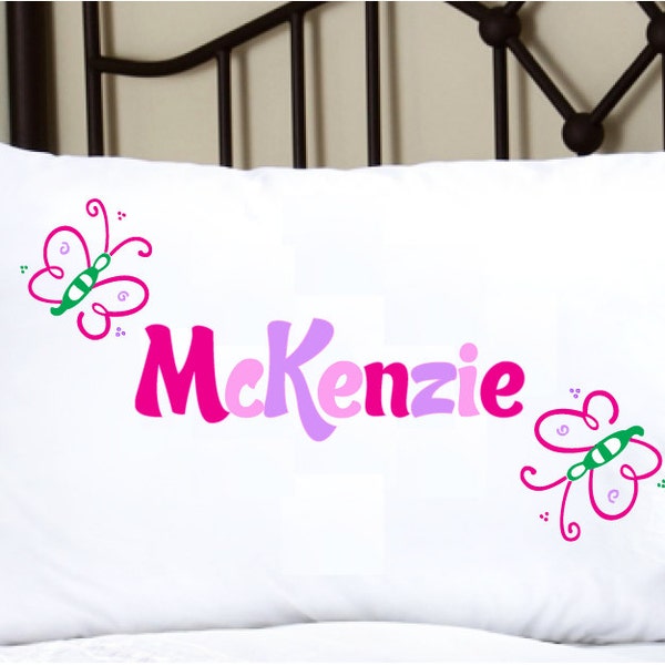 Personalized Pillowcase with Cute Girls Name and Butterflies, cute pillow case with adorable butterflies, great gift for your nature person