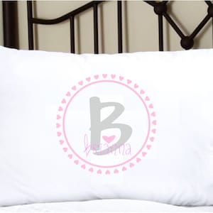 Personalized Pillowcase with Cute Girls Name Gray and Pink, cute pillow case with personalized name