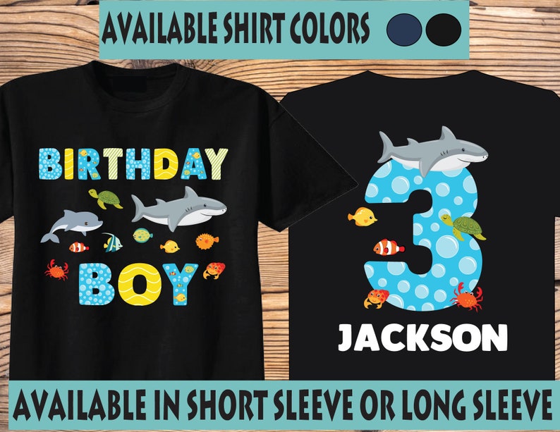 Birthday Sea Animal Shirts (ANY AGE)  and Tshirts featuring Ocean Animals on Black or Navy Shirt, sea, animal, sea animal, ocean, ocean birthday, ocean birthday shirt, tee, 1st birthday, any age, with name, 2nd birthday, third birthday, second, 3rd