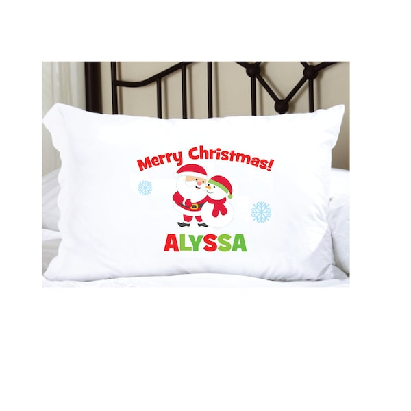 Personalized Christmas Pillowcase with Santa, adorable pillow case with cute Santa saying Merry Christmas
