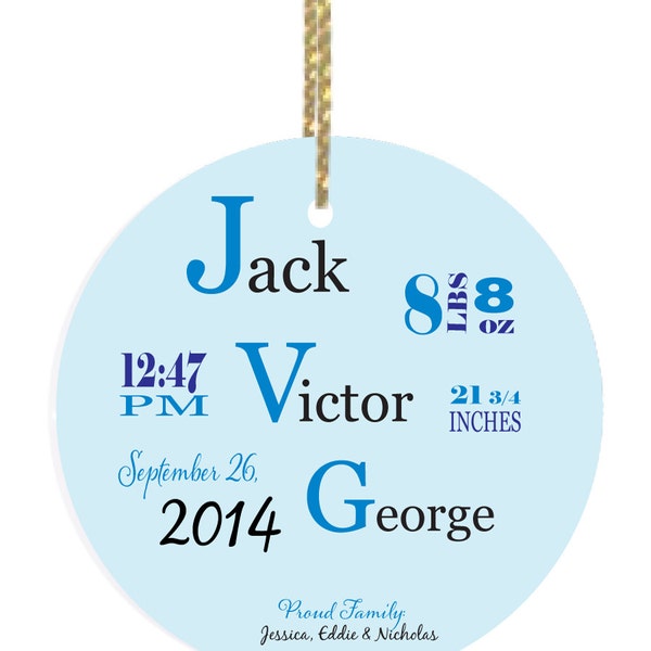 Personalized Baby Boy Birth Announcement Christmas Ornament