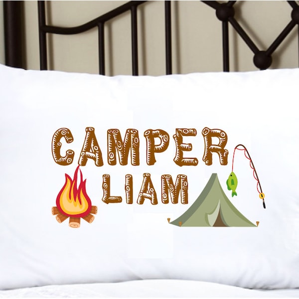 Personalized Pillowcase with Camp and Fire, adorable pillow case with a camp theme, special gift for your little camper