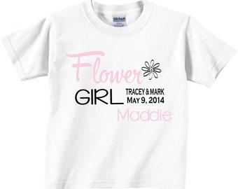 Flower Girl Shirts with Dates and Flower for Wedding Party Tees