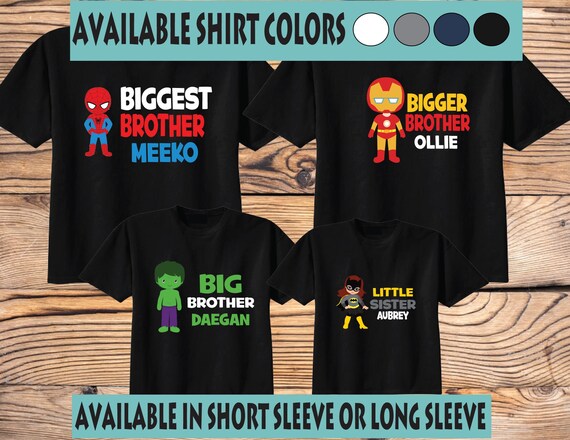 Personalized Superhero Sibling Shirt Set: Big Brother, Little Sister