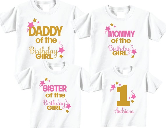 Birthday Girl Family T-Shirts Set of 4 for Mom, Dad, Son & Daughter