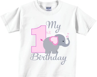 Pink Elephant 1st Birthday Shirt