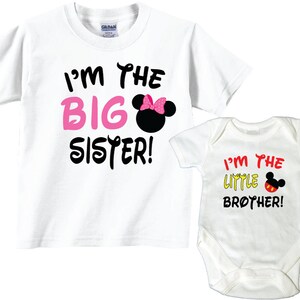 2 Big Sister, Little Brother, Big Brother, Little sister Tshirts and Bodysuits. White Shirt with cute theme for pregnancy announcement.
