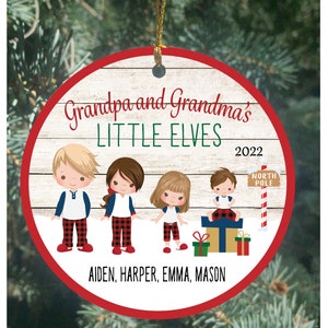 Personalized Grandkids Ornaments, Grandparents Ornament, Grandma and Grandpa's Elves Ornament, Family Ornaments, Custom Family Ornament