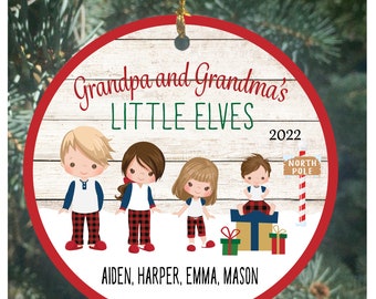 Personalized Grandkids Ornaments, Grandparents Ornament, Grandma and Grandpa's Elves Ornament, Family Ornaments, Custom Family Ornament