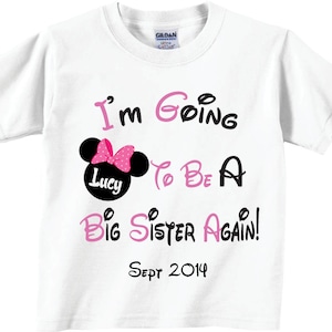 Big Sister Again Shirt: Pink Bows, Personalized Sibling Tee