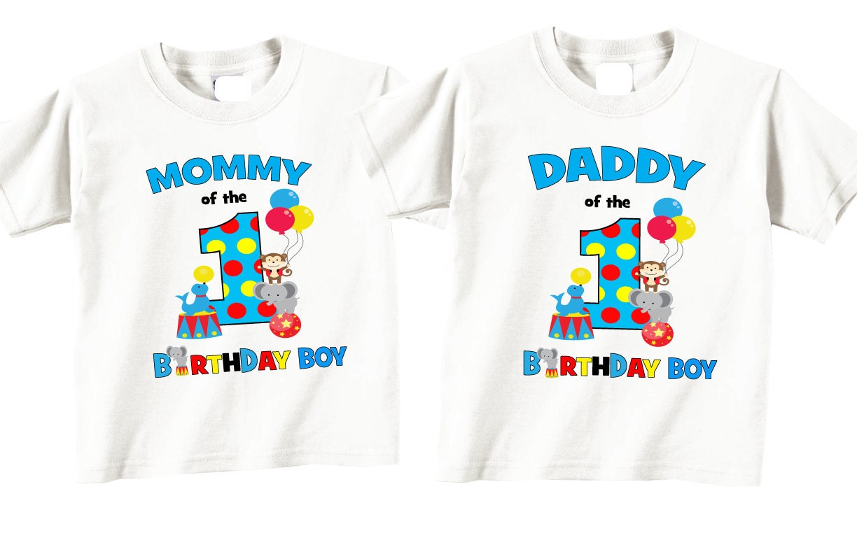 2 shirt set Mommy and Daddy of The Birthday Boy Circus Theme Shirts and Tshirts Kleding Jongenskleding Tops & T-shirts 