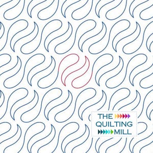 May include: A repeating pattern of blue, curved lines on a white background, resembling stylized leaves. One red leaf shape is in the center. The image includes the text "THE QUILTING MILL".