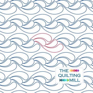 May include: A repeating pattern of blue wave-like shapes on a white background, with a section highlighted in red. The image includes the text "THE QUILTING MILL" in a colorful logo.