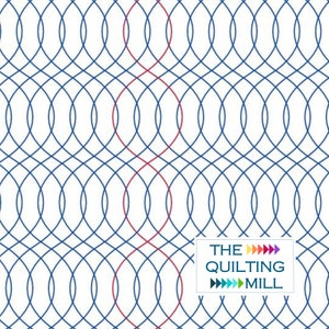 May include: A white background with a repeating pattern of blue and red overlapping circles. The text "THE QUILTING MILL" is in the bottom right corner of the image.