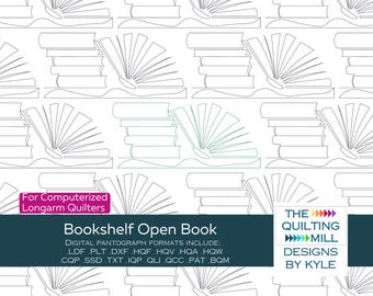 Bookshelf Open Book - Digital Pantograph | Playful Book Design for Longarm Quilting | Seamless E2E Digital Quilt Pattern
