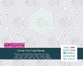 Corner Cut Cube Dense – Digital Pantograph for Longarm Quilting | 3D Geometric Cube Quilting Pattern