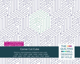 Corner Cut Cube – Quilting Pantograph Digital Download | 3D Cube Geometric Longarm Pattern | Edge-to-Edge Design