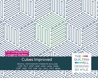 Cubes Improved - 3D Cube Pantograph for Longarm Quilting | Digital Geometric Quilt Pattern