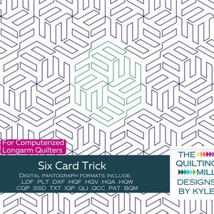Six Card Trick: digitaal longarm-quiltontwerp voor pantograaf van rand tot rand