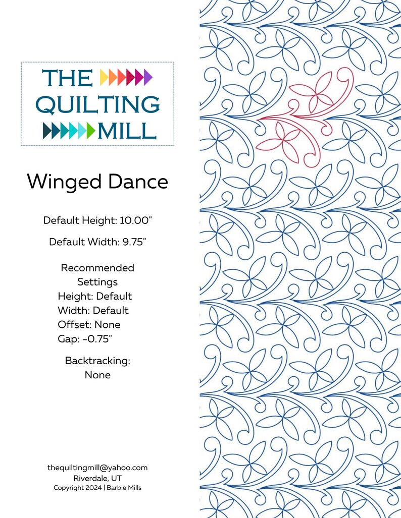 Winged Quilt Pattern Winged Dance - Digital Longarm Quilting Design for Edge to Edge ...