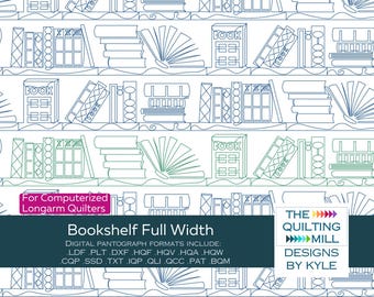 Bookshelf Full Width | Digital Quilting Pantograph | Novelty Longarm Book Pattern | Reading Nook Quilt