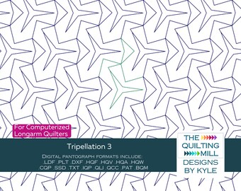 Tripellation 3 - Digital Quilting Pantograph | Bold Starburst Star Pattern | Geometric Edge-to-Edge Design