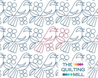 Warbling - Digital Pantograph Download | Longarm Quilting Pattern | Whimsical Birds and Flowers E2E Quilting Design
